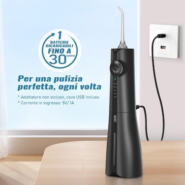 Бездротовий іригатор для зубів та брекетів, 300 мл, з 8 насадками-розпилювачами, 5 режимів роботи, водонепроникний IPX7, портативний для дому та подорожей, чорний