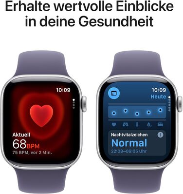 Розумний годинник Apple Watch Series 11 GPS 42 мм зі сріблястим алюмінієвим корпусом та спортивним ремінцем кольору туманно-фіолетового (S/M). Оцінка сну, фітнес-трекер, відстеження здоров&39я, завжди ввімкнений дисплей, водонепроникність. Корпус S/M 42 м