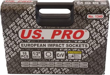 Набір торцевих головок US Pro, 1/2 дюйма, 6-гранний, поглиблений, B1340, 16 шт.