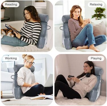 Подушка для читання Mingfuxin для ліжка, подушка для ліжка зі знімним валиком для шиї та вищим підлокітником для сидіння в ліжку, дивані, підлозі, подушка для читання зі спинкою для дорослих, подушка для спини для читання, перегляду телевізора, сірий полі