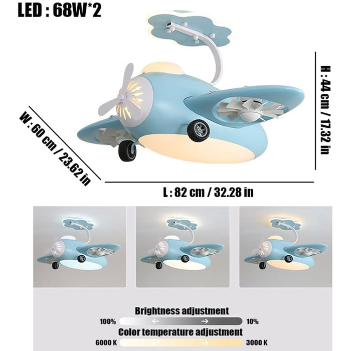 Світлодіодний стельовий світильник з регулюванням яскравості, стельовий вентилятор зі світлодіодним підсвічуванням, регульованою ш