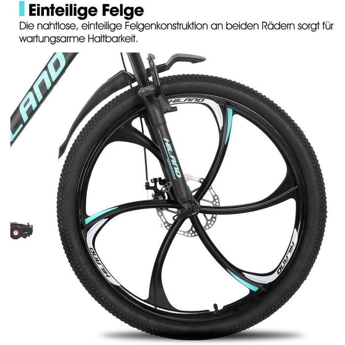 Гірський велосипед для дорослих HILAND 26 дюймів, колеса 3/6 спиць, 18 швидкостей, чоловічий та жіночий гірський велосипед з подвійними дисковими гальмами, велосипед з алюмінієвою рамою 26 дюймів для гірських велосипедів, синій - 6 спиць