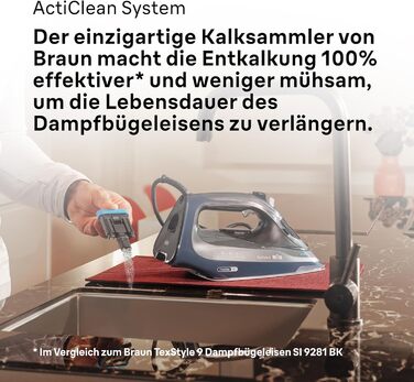 Парова праска Braun TexStyle 9 SI9682 DB з технологією FreeGlide 3D, вертикальна подача пари, функція захисту від крапель, функція