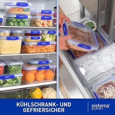 Набір контейнерів для зберігання продуктів Sistema KLIP IT PLUS Набір із 6 герметичних контейнерів для зберігання (2 x 400 мл, 3 x 1 л, 1 x 2,2 л) Герметична пломба Затискачі, що легко закриваються Не містить BPA 2 x 0,4 л 3 x 1 л 1 x 2,2 л