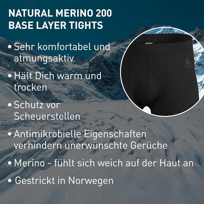 Чоловічі термоштани Odlo з мериносової вовни 200 Чоловіча білизна з мериносової вовни Тепла термобілизна Чорний XL