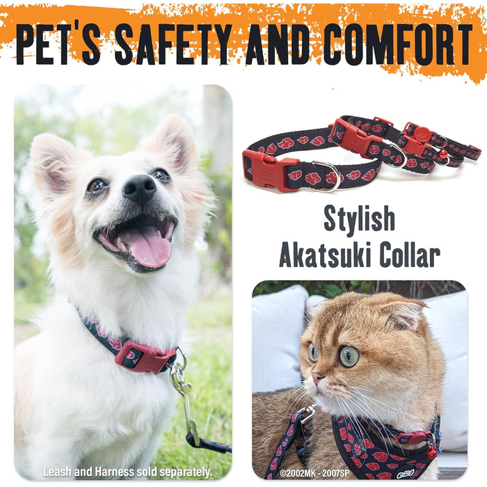 Нашийник для собак Наруто великого, середнього та маленького розмірів (включаючи для цуценят XS), натхненний мантією Акацукі, регульований нашийник для костюму Ітачі (великий розмір, 40-66 см)