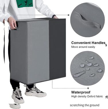 Подвійний кошик для білизни WOWLIVE 154 л з кришкою, великий кошик для прання та знімні мішки для білизни, великий складаний кошик для прання з 2 перегородками та ручками для спальні/шафи для пральні (сірийчорний) 154 л сірийчорний