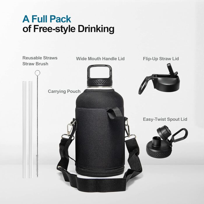 Пляшка для води 1,8 л, ізольована соломою та 3 кришками, охолоджуюча пляшка, півлітра, глечик для води, галактика, велика, металев