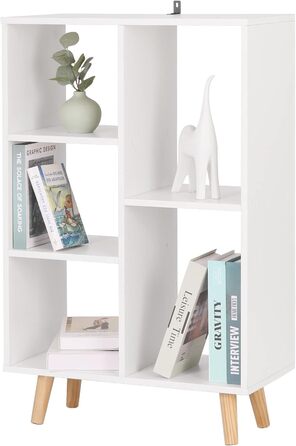 Книжкова полиця WOLTU, кімнатна перегородка, окремостояча полиця білого кольору, полиця для зберігання речей для вітальні, спальні, офісу, виготовлена з інженерної деревини, з ніжками з масиву дерева, 60x95x30 см, SK011ws