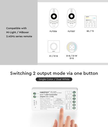 Диммер Milight Miboxer Zigbee3.0, одноколірний контролер світлодіодної стрічки, 12 В/24 В, сумісний із додатком Zigbee Storeo Echo / голосовим керуванням, (FUT035z)