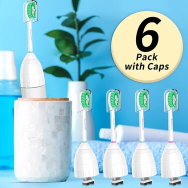 Змінні насадки для зубних щіток Aoremon для Philips Sonicare E-Series HX7022/66, 6 шт. , підходять для електричної зубної щітки Sonicare Essence, Xtreme, Elite, Advance і CleanCare з гігієнічним ковпачком