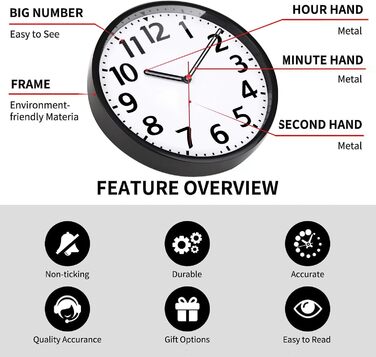 Настінний годинник TOHOOYO 9-дюймовий настінний годинник на батарейках безшумний настінний годинник, що не цокає сучасний кварцови
