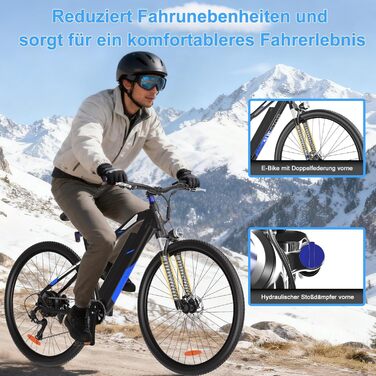 Електровелосипед M920 27,5 дюйма для дорослих 9-швидкісний електровелосипед зі змінним акумулятором 36 В 13 Аг, двигуном 250 Вт, швидкістю 25 км/год та запасом ходу до 60 км. Синій.