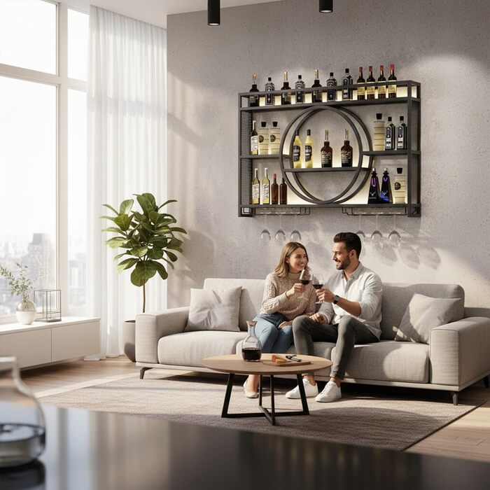 Металева винна полиця, підвісна полиця для пляшок барні полиці, настінні винні полиці для бару, ресторану, використання в приміщенні (чорна, 100 * 15 * 80) 100*15*80 чорний