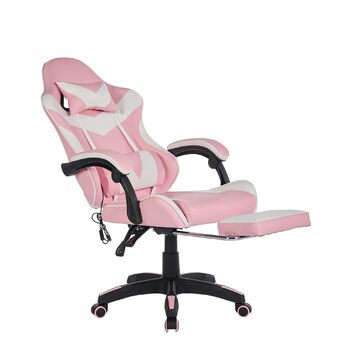Ергономічне ігрове крісло з функцією масажу та підставкою для ніг регульоване по висоті, підтримка голови та попереку, поворот на 360, вантажопідйомність 150 кг, рожево-білого кольору. Рожево-білий 116,5 x 52,0 x 64,5 см