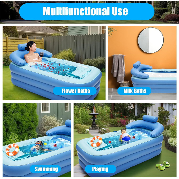 Надувна ванна для дорослих, портативна ванна з ПВХ для домашнього басейну, синя, сучасна, окремостояча