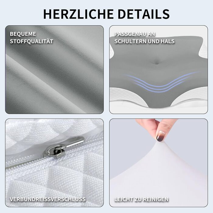 Ергономічна подушка для шиї з піни з ефектом пам&39яті ортопедична подушка зі знімним чохлом, ідеально підходить для сну на спині, боці та животі (світло-сіра)