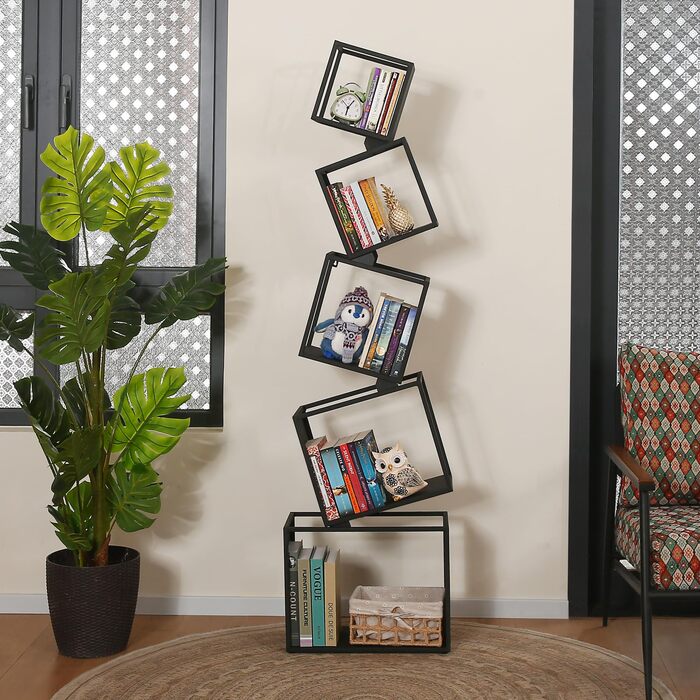 Книжкова полиця, офісна полиця 170 см, 5 полиць, чорна висока книжкова полиця, окремостояча полиця, полиця для CD/DVD для вітальні, спальні, дитячої кімнати, офісу (з відео з встановлення) Чорна 1704622,5 см