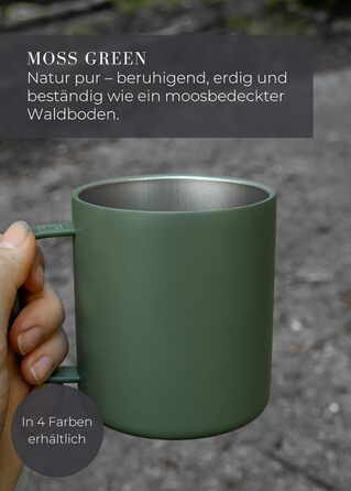 Термокружка LAMBDA COFFEE з нержавіючої сталі 2x360 мл з ручкою Двостінна ізольована кавова кружка Набір кухлів для кемпінгу та використання на природі Термокружка для кави (зелена) Мохово-зелена