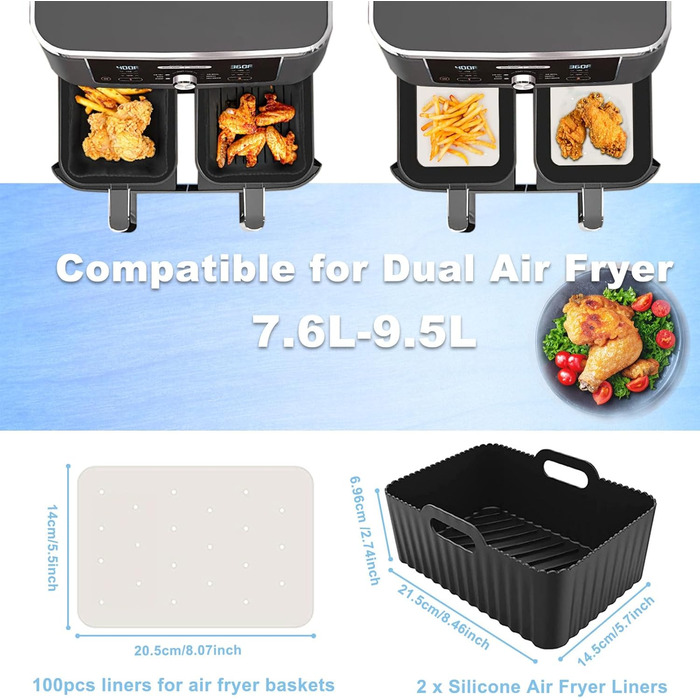 Аксесуари для фритюрниці Аксесуари для фритюрниці Ninja Dual AF300EU AF400EU & Most 3.7 Qt 4.2 Qt і більше, 8 шт. із силіконовою вставкою та решітками аерофритюрниці, форма яйця тощо Чорний2