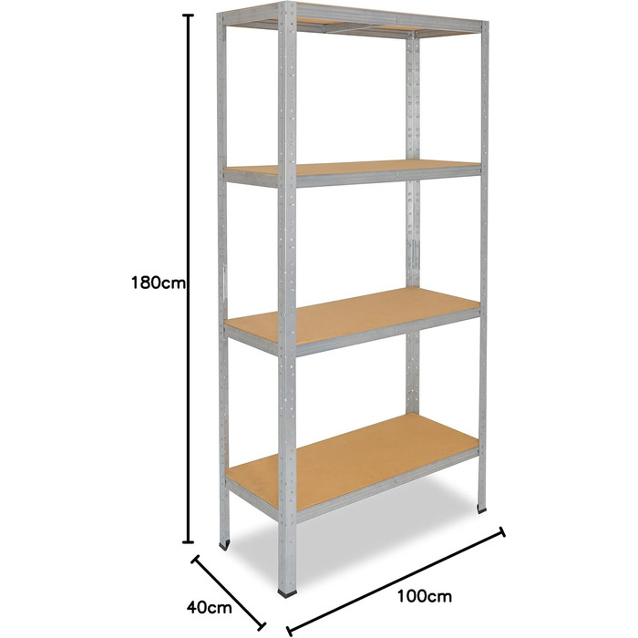 Міцний домашній стелаж, оцинкований/металевий стелаж з 4 полицями/металевий стелаж для підвалу, гаражний стелаж, стелаж для майстерні або стелаж для зберігання/навісний стелаж, металевий, вантажопідйомністю 175 кг, В 180 см / Ш 100 см / Г 40 см, 180x100x4