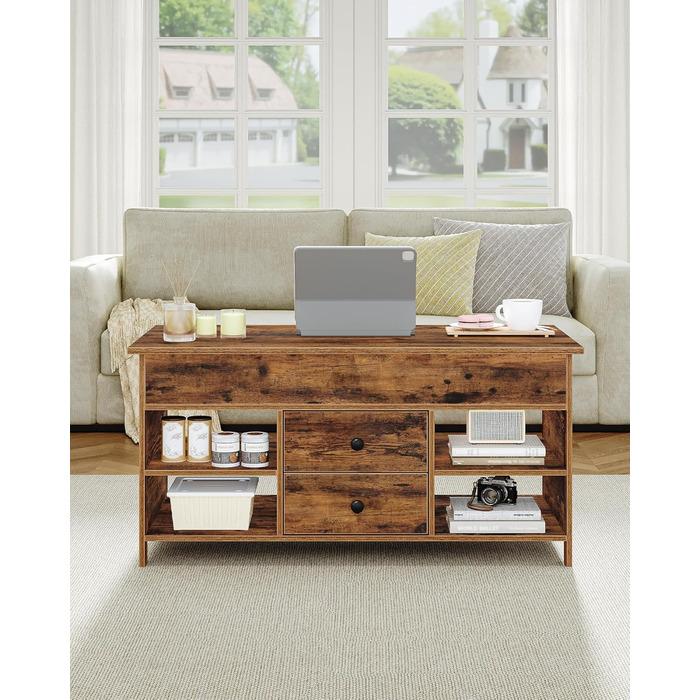 Журнальний столик Hzuaneri, стіл для вітальні з регульованою висотою, диван-столик, 2 шухляди та приховане місце для зберігання, 50 x 100 x 47,3-61,3 см, для вітальні, їдальні, офісу, вінтажний коричнево-чорний CT22101B