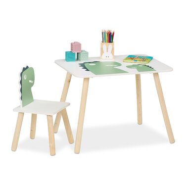 Дитячий комплект сидіння Relaxdays, дизайн динозаврів, дитячий стіл зі стільцем, для дівчаток та хлопчиків, зона відпочинку для дитячих кімнат, білий/зелений