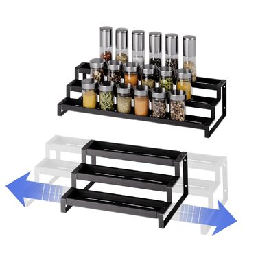 Стояча підставка для спецій Afeeler, 3 яруси, розширюваний органайзер для спецій для кухонних шаф, підставка для спецій для стільниць комори