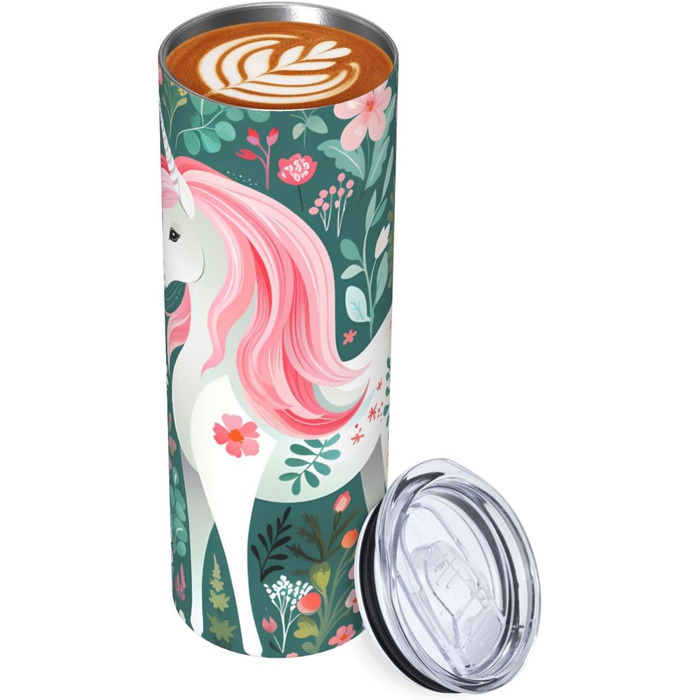 Кухоль з прямою трубочкою, єдиноріг з рожевим волоссям, принт, дорожній кухоль, підходить для кемпінгу, офісу та дому, 590 мл