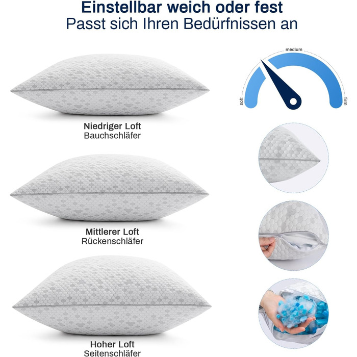 Подушка, подушка для голови 80x80 см, подушка для шиї з піни з ефектом пам&39яті, регульована висота за допомогою блискавки, антибактеріальна подушка з піни з ефектом пам&39яті 3200 г, гіпоалергенна, зручна, м&39яка та дихаюча подушка 80x80 см
