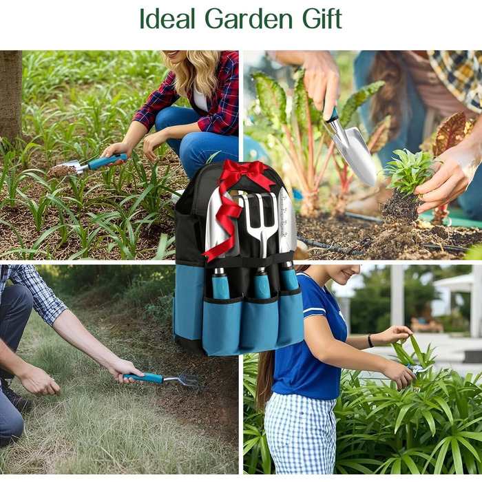 Набір садового інструменту Housolution, 8 предметів, міцний алюмінієвий сплав, з сумкою для зберігання з гумовим покриттям, ідеальний подарунок для садівників, синьо-чорний