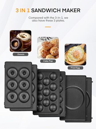 Бутербродниця FOHERE 6 в 1, вафельниця, контактний гриль, паніні, солодкі тістечка, антипригарне покриття для легкого очищення, двостороннє випікання при постійній температурі, без бісфенолу А, 750 Вт