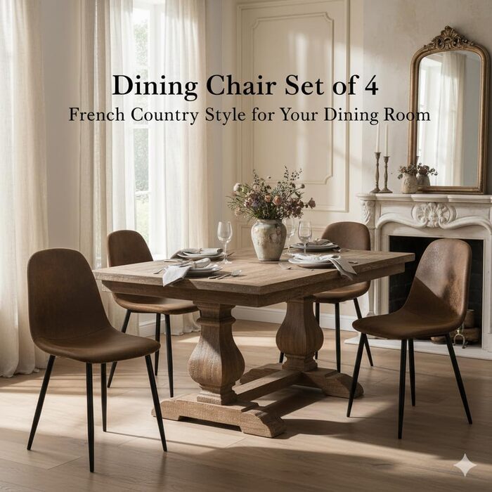 Комплект обідніх стільців Homy Casa з 4 предметів, скандинавський вінтажний стиль, сидіння зі штучної замші зі сталевими ніжками чорного та коричневого кольорів.