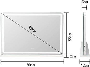 Голлівудське дзеркало для макіяжу з підсвічуванням велике дзеркало для макіяжу з 3 кольорами світла, дзеркало для макіяжу з USB і 10-кратною лупою косметичне дзеркало з сенсорним управлінням для настільного або настінного кріплення 80x55см біле 55L x 80W 