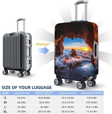 Чохол на валізу Куточок моря, еластичний, з принтом, водостійкий, захисний чохол для багажу (для валіз розміром 45,7 - 81,3 см), Чорний, Великий розмір