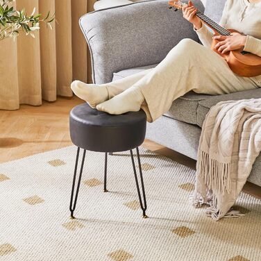 Круглий стілець-підніжка IBUYKE зі штучної шкіри, бічний столик для макіяжу, сидіння для туалетного столика з ПУ, пуф-табурет, золотисті сталеві ніжки, чорний колір L/G-31B PU чорний