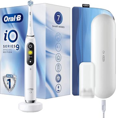 Електрична зубна щітка Oral-B iO 9, спеціальне видання, біла, 1 щітка, 1 дорожній кейс, зарядний пристрій, 1 магнітна сумка