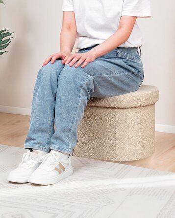 Лавка для зберігання Bonlife, Складана скриня для зберігання, Пуф для ніг, Love, для спальні, вітальні, коридору, Бежевий, 41 x 31 x 31 см (Бежевий 41Г x 31Ш x 31В см)