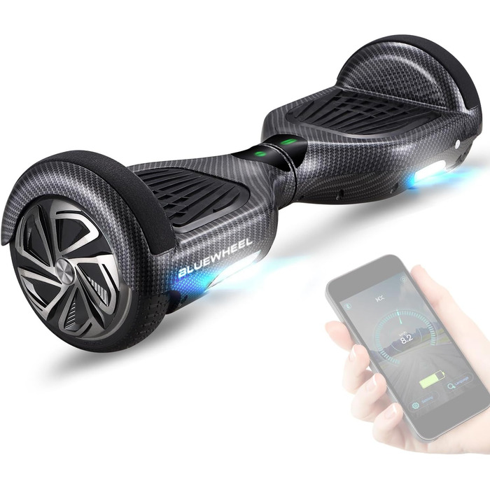 Преміум-говерборд HX310s – електричний ховерборд з LED-підсвічуванням, Bluetooth-динаміком, потужним подвійним двигуном, сумісний з додатком HX Hoverboard, для дітей та дорослих, німецький бренд Carbon, 6,5 дюйма