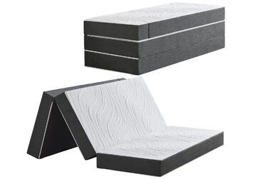 Розкладний матрац, розкладний гостьовий матрац 120 x 195 x 15 см, можна прати та складати, 4-секційний розкладний матрац зі знімним чохлом для подорожей, кемпінгу, гостьове ліжко, сірий, 120x195 15,0 сантиметрів