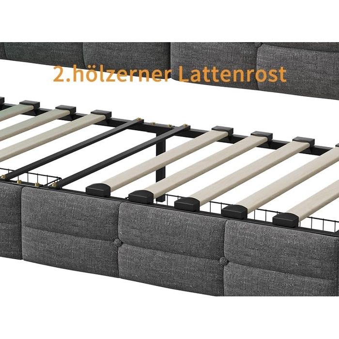 М&39яке ліжко/диван-ліжко 90x200 з 2 шухлядами для зберігання речей, дитяче ліжко 90x200 зі світлодіодним освітленням та зарядною станцією USB, односпальне ліжко з дерев&39яним рейковим каркасом, лляно-сірий (без матраца) лляно-сірий 90x200 см