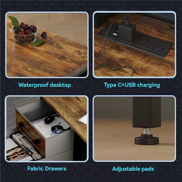 Письмовий стіл з розетками, 2 шухлядами та знімною підставкою для монітора, 100x50 см. Двосторонній комп&39ютерний стіл. ПК-стіл для домашнього офісу, кабінету, спальні, коричневий 100*50 см.