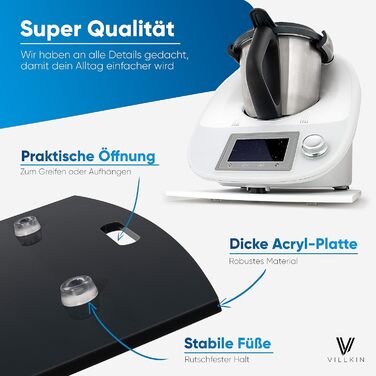 Розсувна дошка Villkin, сумісна з Thermomix TM5 і TM6 - Виготовлена з акрилового скла з високоякісними тефлоновими планерами - Накладка для зручного переміщення (універсальне, матове скло/прозоре) Універсальне матове скло / прозоре