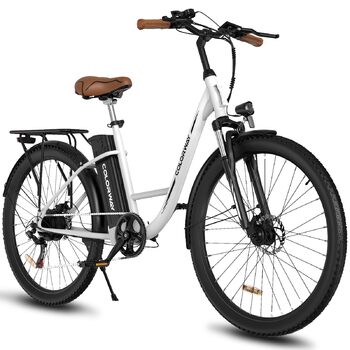 Електровелосипеди COLORWAY 28&quot x 2.0&quot з безщітковим двигуном потужністю 250 Вт. Електричні велосипеди з вбудованим акумулятором 36 В 15 Аг, 7 передачами, РК-дисплеєм та амортизуючою вилкою. Білий колір.