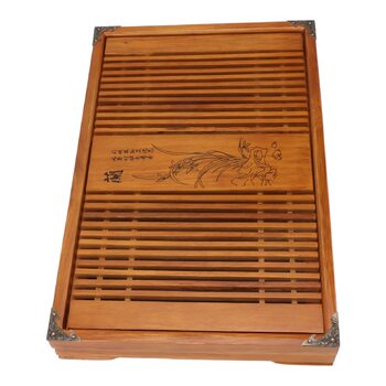 Піднос для чайної церемонії Гунфу, дерев'яний, з великим резервуаром для води та орхідеями, для чайної церемонії Гунфу, 28 x 43 см