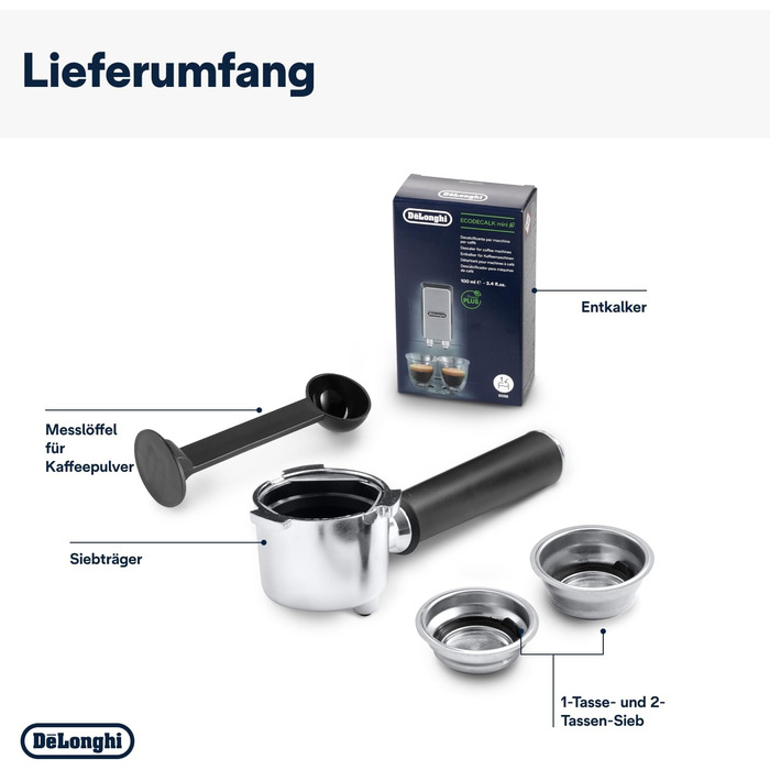 Портафільтр-машина для еспресо, еспресо-машина з професійним піноутворювачем, шириною всього 15 см, для кавового порошку або капсул ESE, резервуар для води 1 л, сріблястий Silver Dedica, 685.M