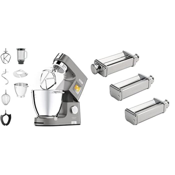 Кухонний комбайн Kenwood Titanium Chef Patissier XL KWL90.034SI (1400 Вт) з набором для кондитерів (4 предмети), сріблястий набір для приготування пасти MAX980ME з нержавіючої сталі
