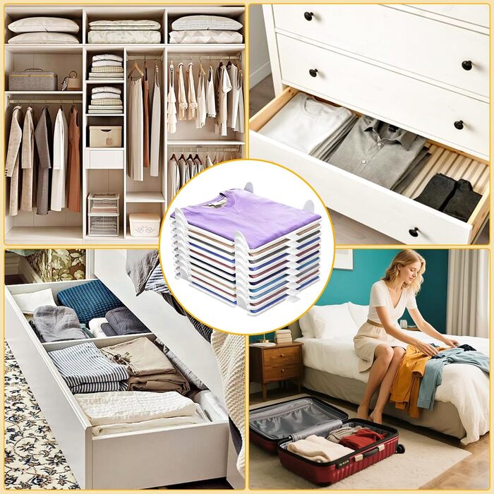 Елементний штабелируемий органайзер для футболок, органайзер для шафи, органайзери для гардеробу для дорослих та дітей, штабелируемий для одягу, футболок, сорочок, 20-