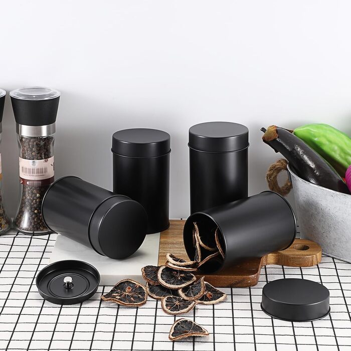 Маленьких круглих чайних банок, контейнери для зберігання розсипного чаю, чайні контейнери з герметичними подвійними кришками, чорні, коробки для зберігання спецій, трав, цукру, універсальний подарунок для любителів чаю, 12