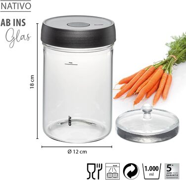 Банка для бродіння GEFU NATIVO 1 літр, включаючи вагу, банка для бродіння з вагою та кришкою, прозора, для маринування, бродіння 1 літр (без товкача та щипців)